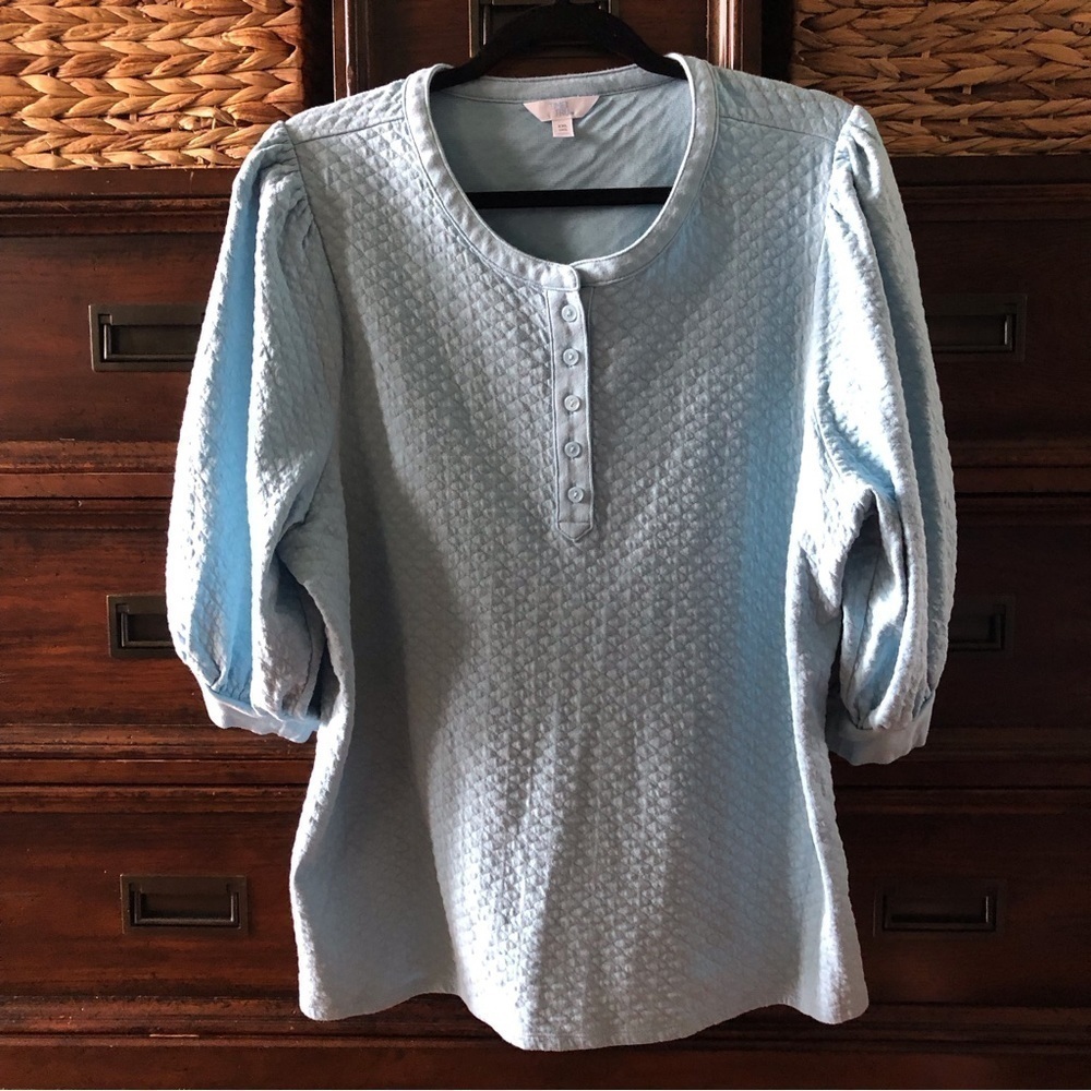 Time & Tru Blue puff sleeve textured blouse in size XXL